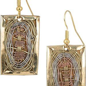 Handmade Copper Weave Earrings 3 Tones Dangle Light-Weight Unique Gift